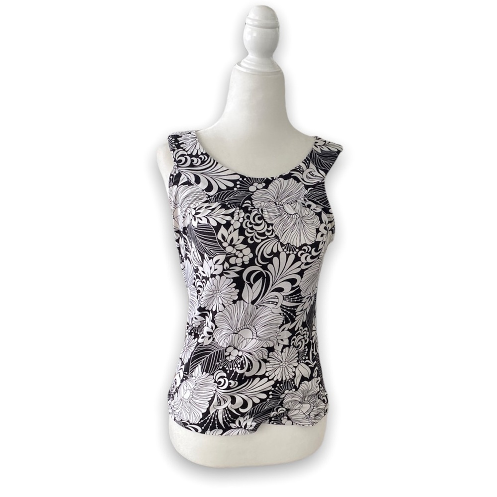 black and white floral office tank top